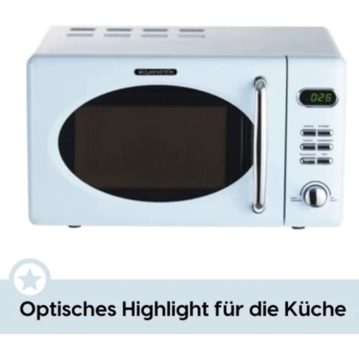 PKM WOLKENSTEIN Mikrowelle WMW720, Retro, Standgerät, 700 Watt, blau, 20 Liter Garraum, 8 Automatik-Programme, Drehteller, 60 Min Timer, Kindersicherung – Bild 5