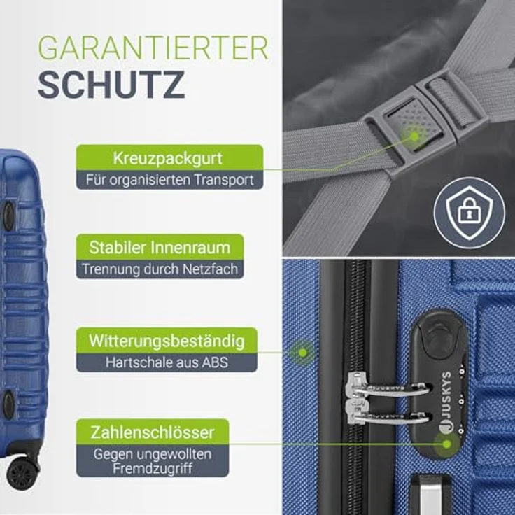 Juskys Hartschale Kofferset 3-teilig, großer Reisekoffer mit Zahlenschloss, geräuscharmen 360° Rollen, Teleskopgriff, leicht, blau – Bild 5