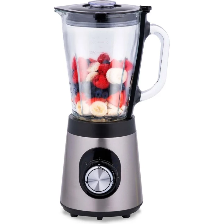 alpina Mixer 1,5L, Smoothie Maker 500W mit Glasbehälter, 2 Geschwindigkeiten, Pulsfunktion, rutschfeste Füße, schwarz-silber – Bild 1