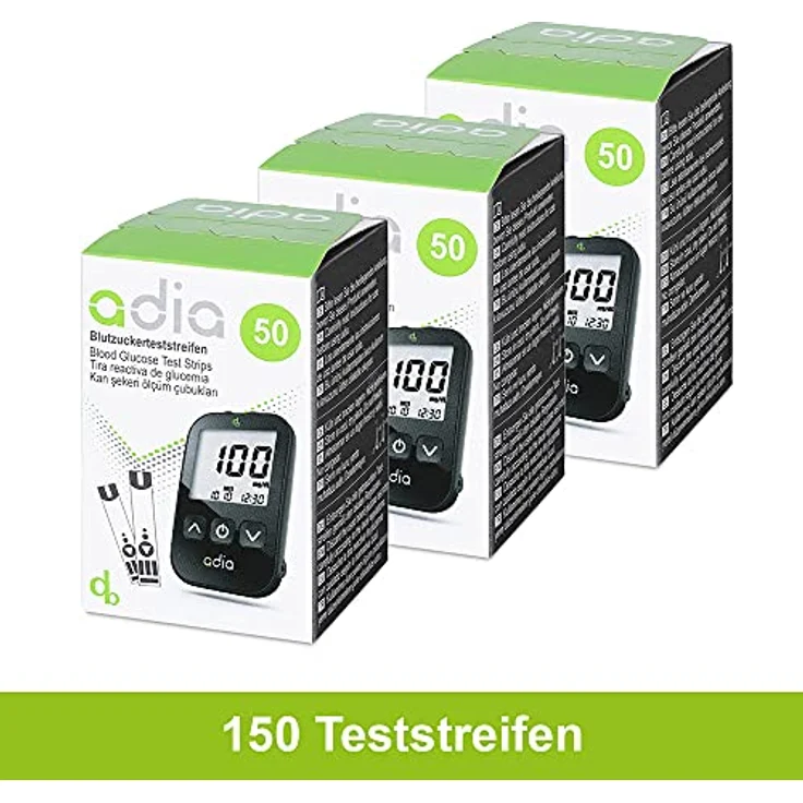 adia Blutzuckerteststreifen, 150 Stück, die günstige und einfache Blutzuckermessung zur Blutzucker-Kontrolle bei Diabetes – Bild 2