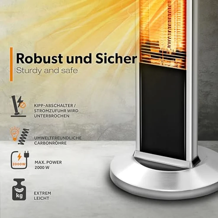 TRESKO Infrarot Stand-Heizstrahler 2000W mit Fernbedienung | Wärmestrahler Terrasse elektrisch mit 3 Heizstufen | Terrassenstrahler Innen & Außen | Infrarotstrahler mit LED-Anzeige - Preisvergleich – Bild 3