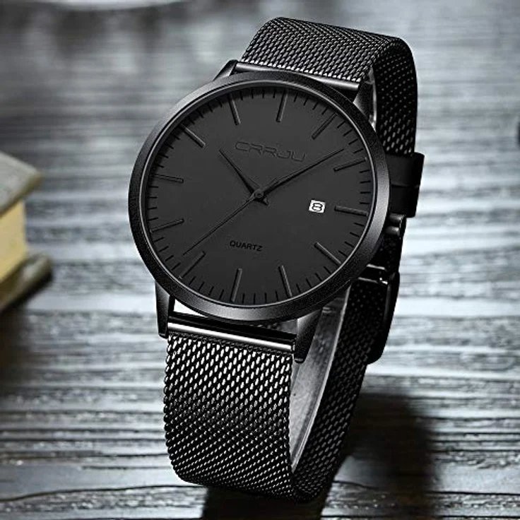 CRRJU Ultra Dünne Herren Uhr, Wasserdichte Armbanduhr mit Schwarz Edelstahlband, Analog Quarz, Business Modell – Bild 4