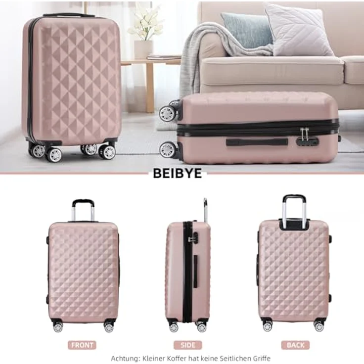 BEIBYE Zwillingsrollen 2066 Hartschalen-Koffer, Rosa Gold, ABS-Kunststoff, Zahlenschloss, exklusive Innenausstattung, XL Größe, 15 Farben verfügbar – Bild 2