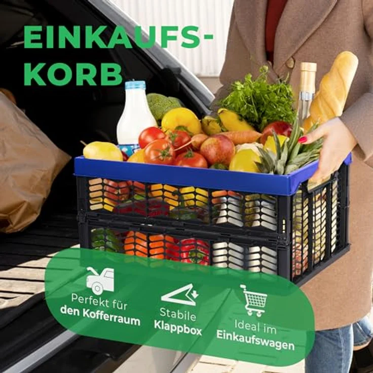 Novaliv Klappboxen Set, faltbare Einkaufskisten mit 8x 30L Volumen, Blau-Schwarz, stabil und ideal für Aufbewahrung – Bild 2