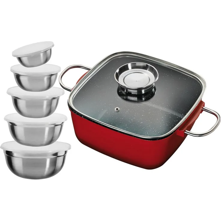 KING Bräter Aluminiumguss, 12-tlg. Set, 4 L Bräter-/Schmortopf mit Glasdeckel, Induktionsgeeignet, Keramikbeschichtung