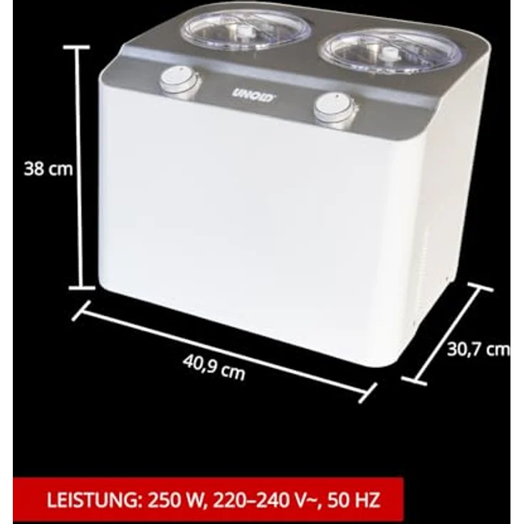 Unold Eismaschine Doppio bianco 48830, 2,4 l, 250 W, mit zwei getrennt bedienbaren Eisbehältern – Bild 5