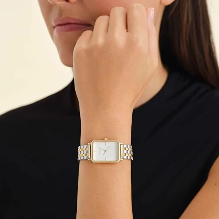 Rosefield Octagon Duo, Damen Armbanduhr mit silbernem Edelstahlarmband, weißem Zifferblatt, analog, 3ATM, Gold – Bild 4