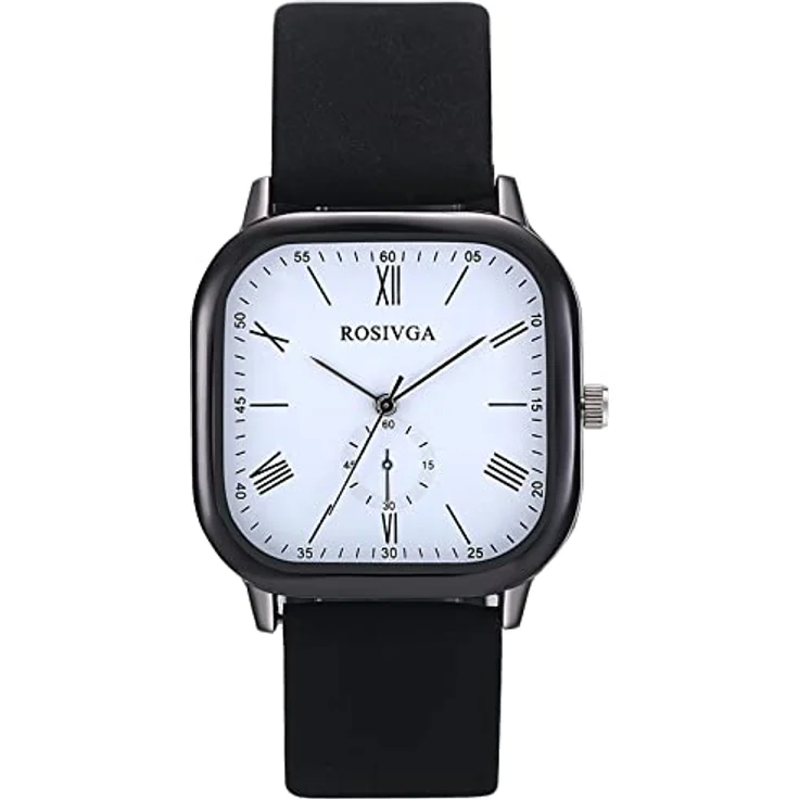 JewelryWe Herren Damen Armbanduhr, Klassische Analog Quarz Uhr mit Römischen Ziffern, Quadrat Zifferblatt, Leder Armband in Schwarz, Wasserdicht bis 10M – Bild 1