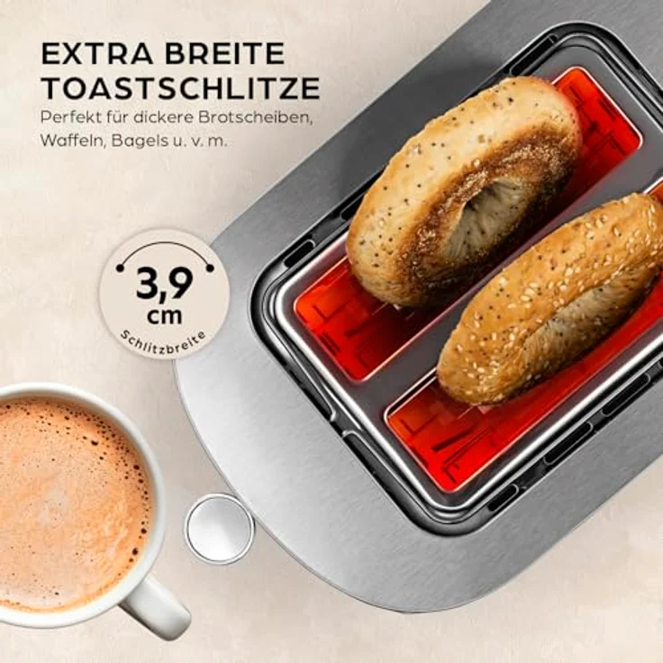 GOURMETmaxx Toaster Kurzschlitz für 2-Scheiben, Anthrazit, 6 Bräunungsgrade, Touchdisplay, Ready-2-eat-Countdown, Brötchenaufsatz – Bild 4