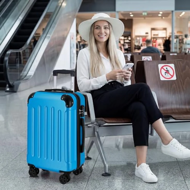 YONSLY Gepäckset Suitcase, 4-teiliges Reisekofferset mit TSA-Schloss, YKK-Reißverschlüssen, Hartschalen-Koffer in Blau, Kabinenkoffer mit 360° Lenkrollen und Teleskopgriff (S-M-L-XL) – Bild 2