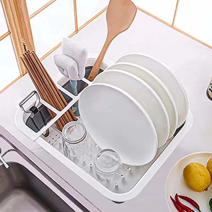 INTIRILIFE Abtropfgestell Geschirrbox faltbar in Grau-Weiß, 36 x 31.5 x 12.7 cm, für Besteck und Geschirr, ideal für Camping und Zuhause – Bild 4