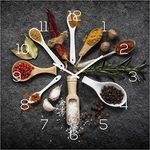 levandeo Wanduhr Glas 30x30cm Uhr Glasbild Gewürze Küche Kräuter Wanddeko Glasuhr Küchenuhr