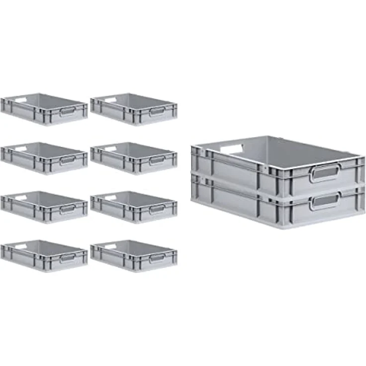 PROREGAL SuperSparSet Eurobox NextGen Grip, 10x transportable Boxen mit Scharnierdeckel und blauen Schiebeschnappverschlüssen, 23 L, grau, HxBxT 12x40x60 cm – Bild 3