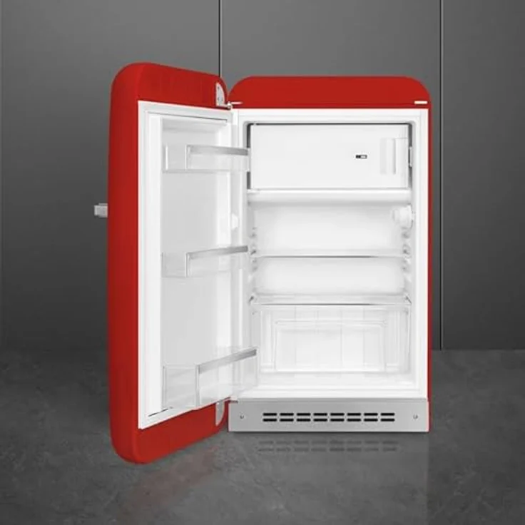 Smeg FAB10LRD6 Kühlschrank, Tisch Top Vintage, 122 l, links öffnend, Gefrierschrank 17 l, 1 verstellbarer Einlegeboden, Gemüsefach, LED-Beleuchtung, Rot, H 97 cm – Bild 2