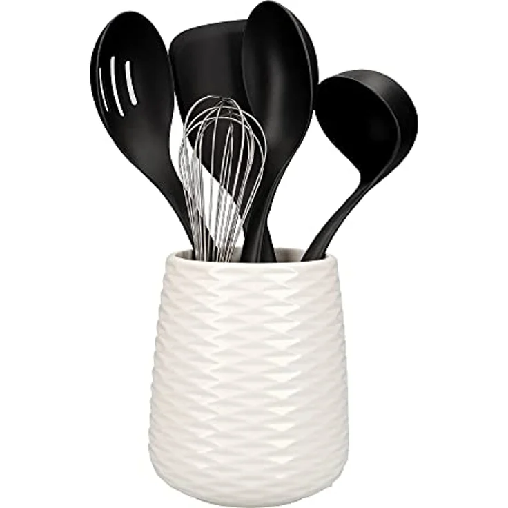 KitchenAid 6er Set Küchenutensilien und Halter, Antihaftbeschichtet, Spülmaschinenfest, Kochgeschirr, Schwarz, 16.5 x 16.5 x 36.8 cm – Bild 1