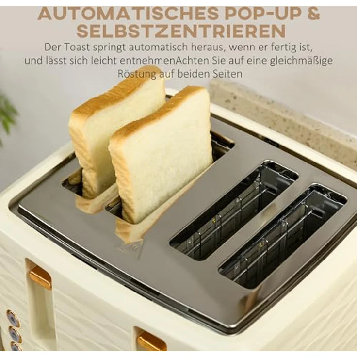 HOMCOM Wasserkocher-Toaster-Set, 1,7 L und 4-Scheiben-Toaster, präzise Temperaturregelung, beige – Bild 5