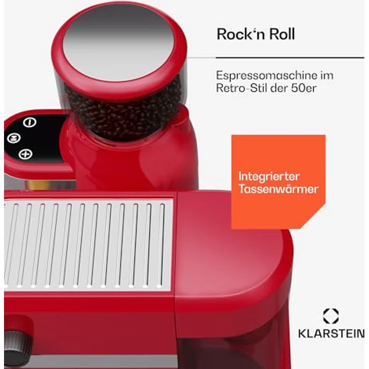 Klarstein Bella Café Siebträgermaschine Mit Mahlwerk – 19 Bar, 1.550 W, 1,4-l-Wassertank, Integriertes Kegelmahlwerk, Milchaufschäumer, 2 Tasseneinsätze, Kunststoff, Rot – Bild 5
