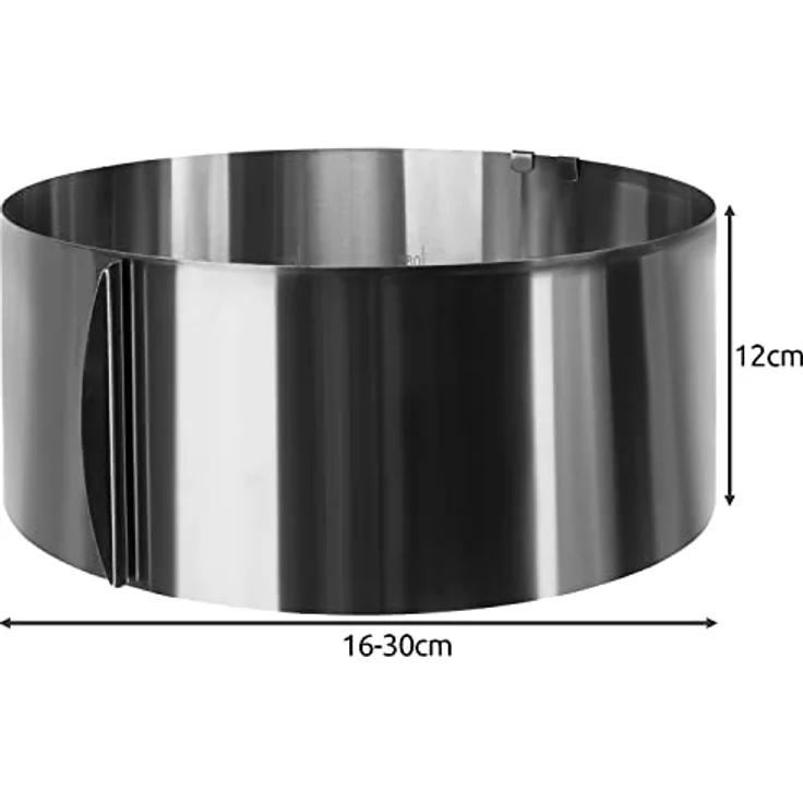 Ruhhy Ruhhy Backring Tortenring, verstellbar 12 cm hoch, Ø 16-30 cm, Edelstahl, Silber, für Profi- und Hobbybäcker – Bild 2