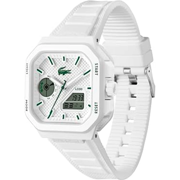 Lacoste LC33 Square, Armbanduhr mit DREI-Zeiger-Quarzwerk, weißes Gehäuse und Silikonarmband, 10 ATM wasserfest – Bild 3