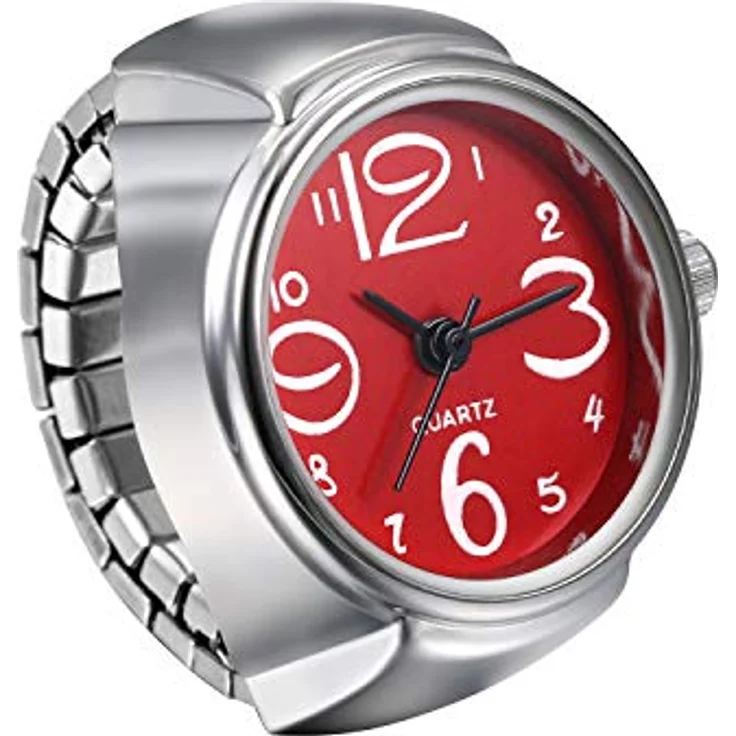 JewelryWe Ringuhr Herren Damen, Analoge Quarz-Uhr mit elastischem Legierungsband, rund, rot – Bild 1