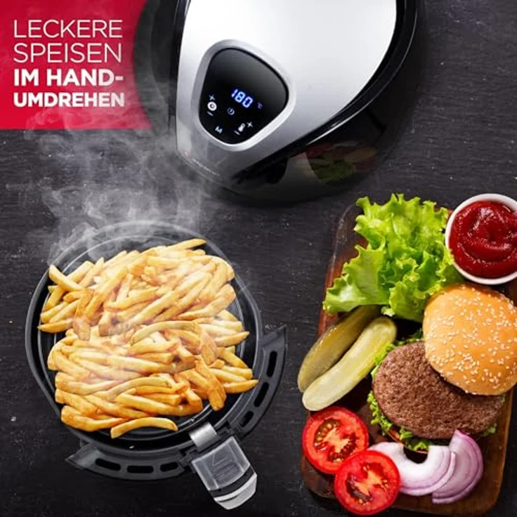 alpina Heißluftfritteuse, ohne Öl, 1500 Watt, 2,4 Liter Fassungsvermögen, schwarz, Kunststoff – Bild 6