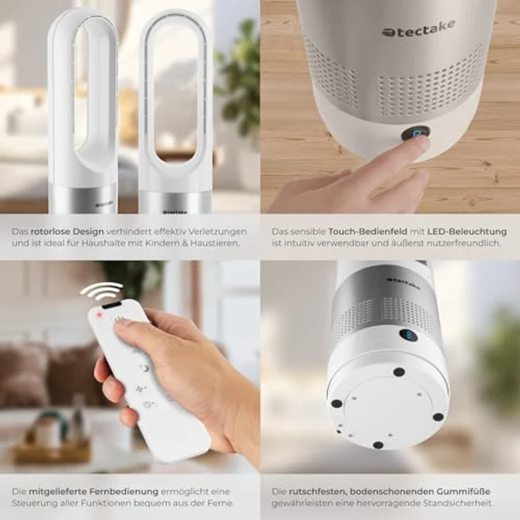tectake® rotorloser Turmventilator mit Fernbedienung, 8 Geschwindigkeitsstufen, 80° Oszillation, leise für Schlafzimmer - weiß – Bild 5