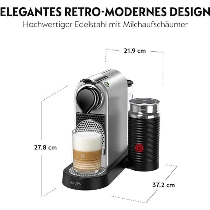 Krups XN761B Nespresso Citiz&Milk Kaffeekapselmaschine (1260 Watt, Wassertankkapazität: 1l, Pumpendruck: 19 Bar) silber mit Milchaufschäumer – Bild 4