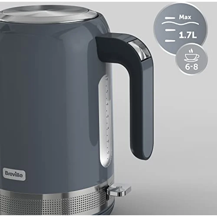 Breville High Gloss elektrischer Wasserkocher | 1,7 l | 2,4-kW-Heizelement für schnelle Kochzeiten | Grau & Edelstahl [VKT157X] – Bild 4