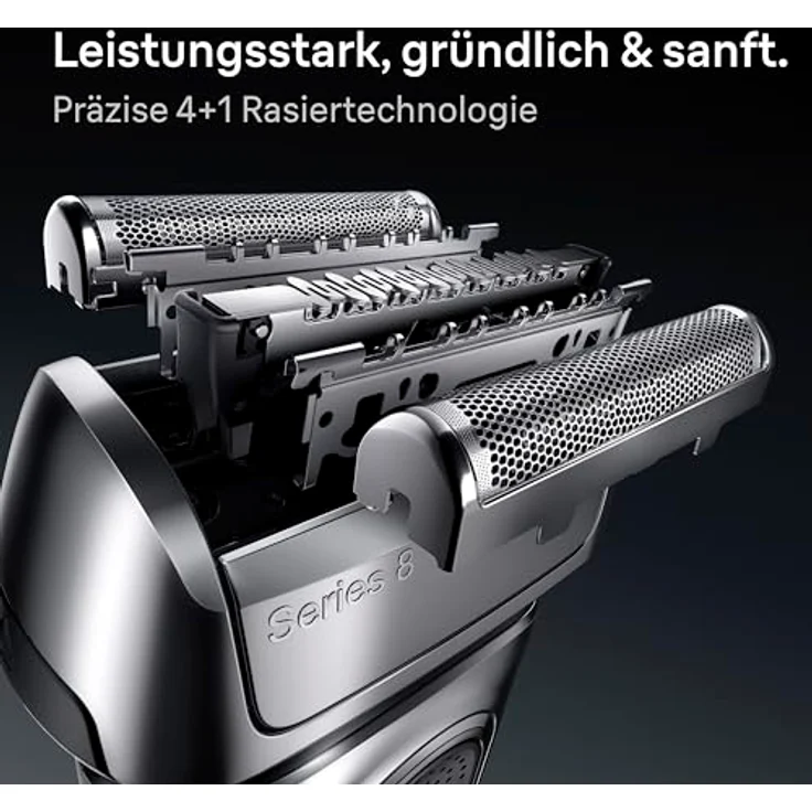 Braun Series 8, Elektrorasierer mit 4 Scherelementen, wasserfest, silber, inkl. Reiseetui und Ladeständer – Bild 4