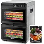 Balter Dörrautomat DA-107, Edelstahl Dehydrator mit 2 Kammern, 12 Etagen, 1000 W, 8800 cm² Dörrfläche, BPA-frei, 35–75 °C, Timer bis 48 Std, Warmhaltefunktion, inklusive Rezeptbuch