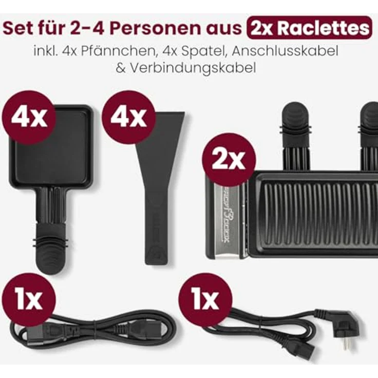 ProfiCook Raclette PC-RG 1324, erweiterbarer Raclette-Grill für 2-8 Personen, antihaftbeschichtet, 700 Watt – Bild 4