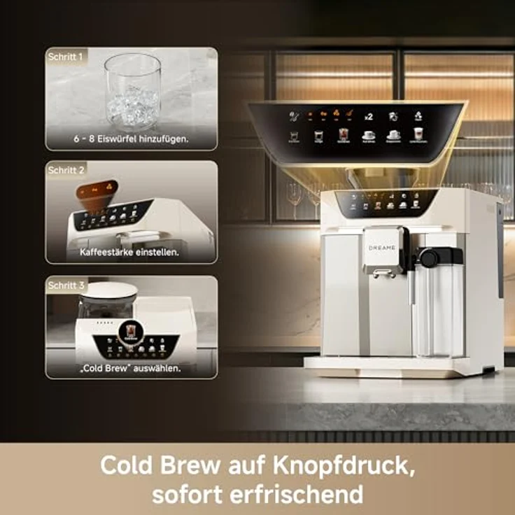 Dreame Ecceluxe™ Master FCM60, Espressomaschine mit intelligenter Mahlwerk, 19 Bar Druck, 6 Getränkeoptionen, abnehmbare Brüheinheit, selbstreinigend, Cremefarbe – Bild 5
