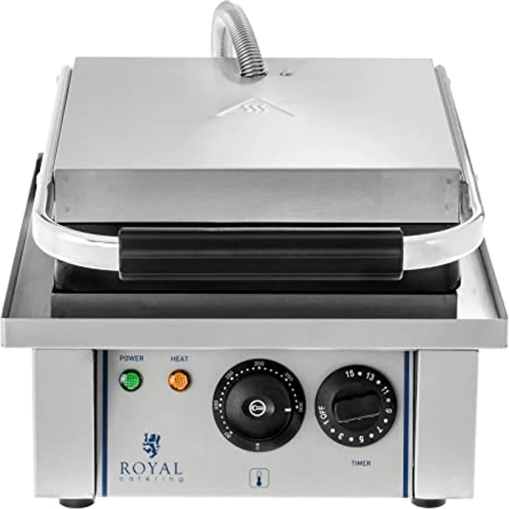 Royal Catering - Waffeleisen Waffelautomat (rechteckig, 37 x 32 x 50 cm, 2.000 W, 10 x 17 cm Waffel, 15 min Timer, Gusseisen & Emaille, Edelstahlgehäuse) Silber – Bild 4