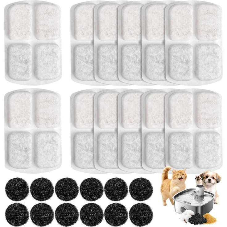 TEOKANTZ Filter für Katzenbrunnen FN-W18, 12er Pack Aktivkohle & Schwamm Ersatzfilter für Edelstahl 8L, einfache Installation und hygienische Einzelverpackung