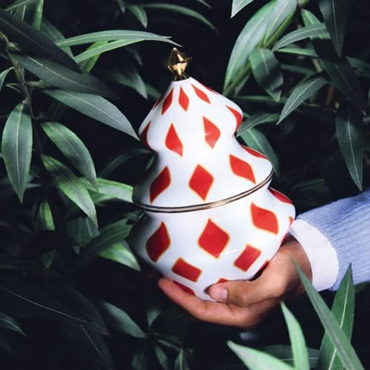 Alessi Delight NZ03 Weihnachtsbehälter für Süßigkeiten in Porzellan, Rot, Weiß und Gold - Handdekoriert mit emaillierten Golddetails – Bild 3