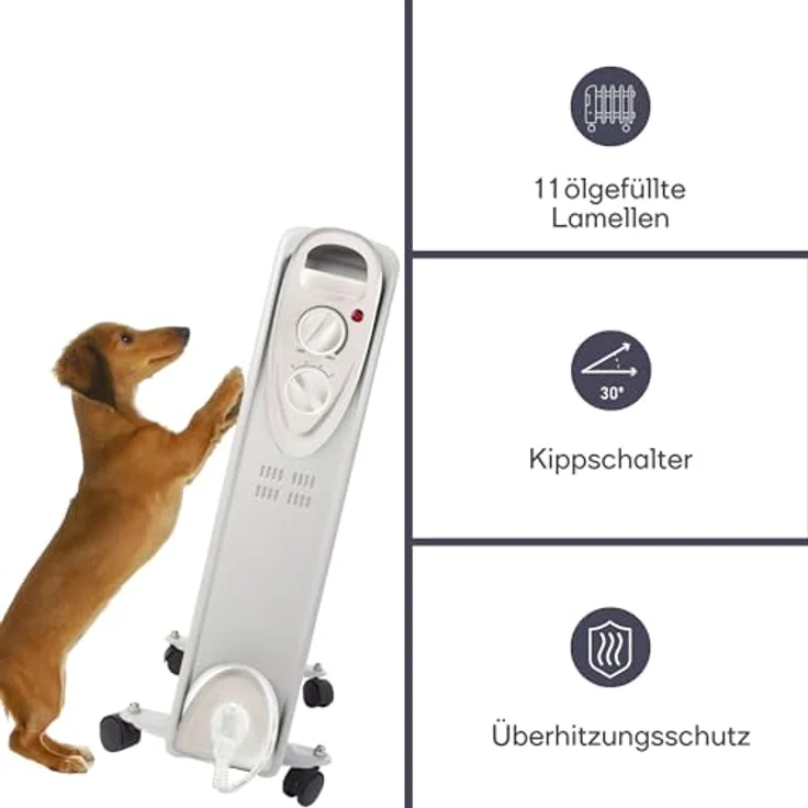 Perel 2500W Öladiatorheizkörper mit Rollen, mobile Thermostat Zusatzheizung elektrisch, Radiator – Bild 4