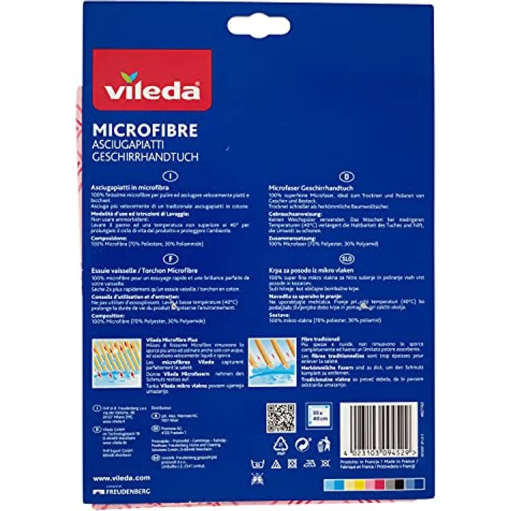 Vileda Microfibre Plus Geschirrtücher 55 x 40 cm – 2er Pack, maximale Saugfähigkeit, 100% Mikrofaser (Blau) – Bild 2