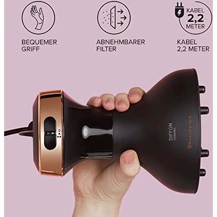 Imetec DF1 3000 Heißluftdiffusor, 700W, für lockiges Haar, Keramiktechnologie, ohne Kraus-Effekt, schwarz, rose – Bild 6