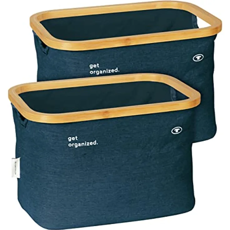 TOM TAILOR Aufbewahrungskorb, 2er Set, praktischer Organizer mit Bambusrahmen, Moderne Aufbewahrungsbox für Kinder- und Badezimmer, dekorativer Korb, 20 l, Navy