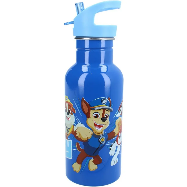 PAW PATROL Trinkflasche „Take A Sip“, 500 ml Wasserflasche mit Ausgießer und Strohhalm, blau