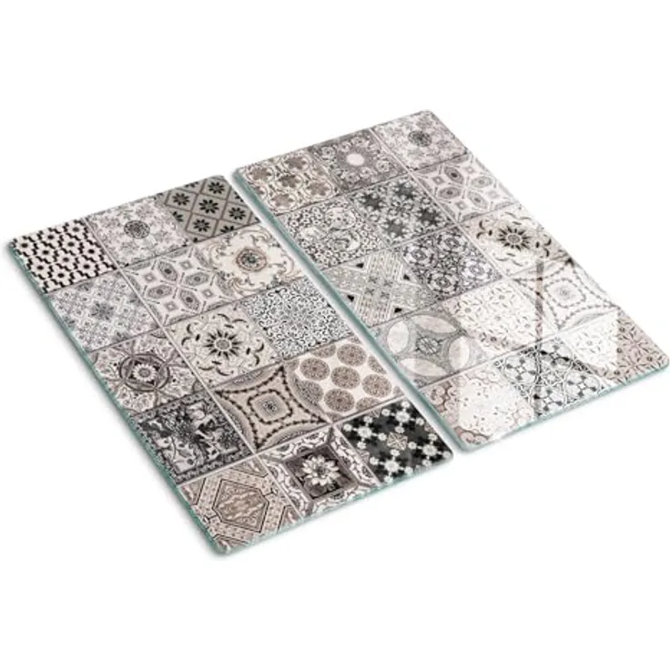 Tulup Schneidbrett Glas 2x30x52 cm, hitzebeständig, lebensmittelecht, gehärtetes Glas, rutschfest mit Silikonfüßen, antibakteriell, 2 Stück