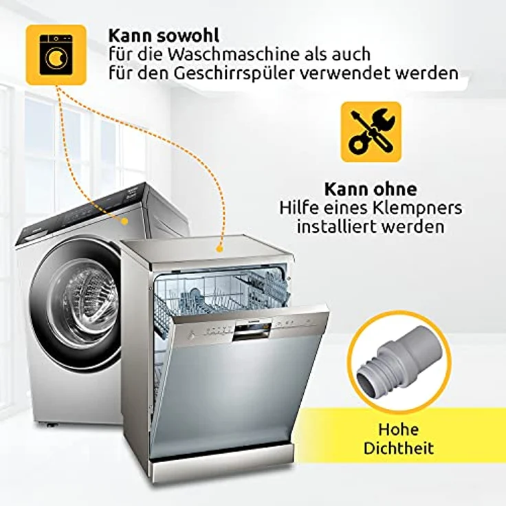VIOKS Verbindungsstück Ablaufschlauch Verlängerung Schlauch Ø 22 mm & Ablaufschlauch Adapter für Geschirrspüler/Endstück für Schlauchverlängerung Waschmaschine Verlängerung Spülmaschine – Bild 4
