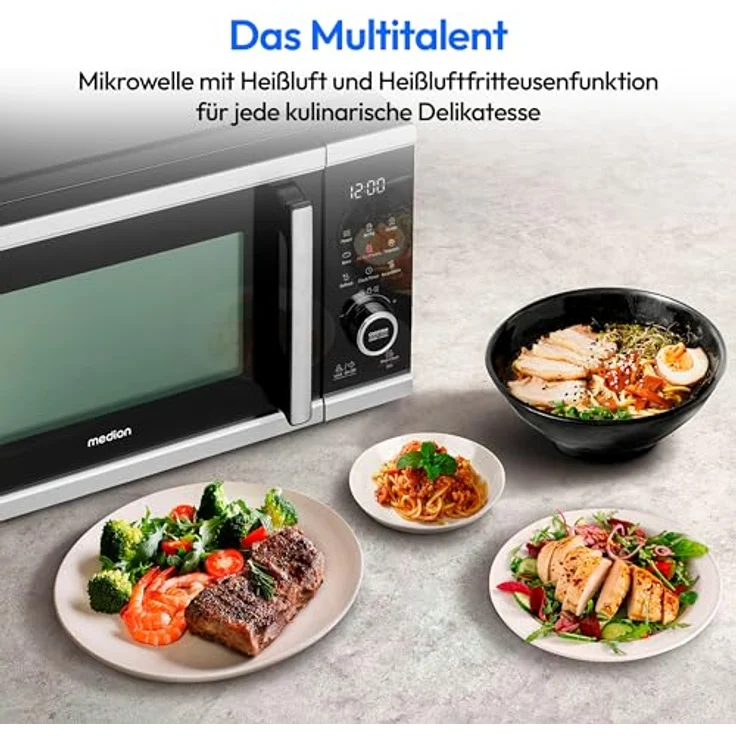 Medion MD 11499 Mikrowelle mit Grill und Heißluftfritteuse 25L, Mikrowelle, Schwarz, Silber – Bild 2