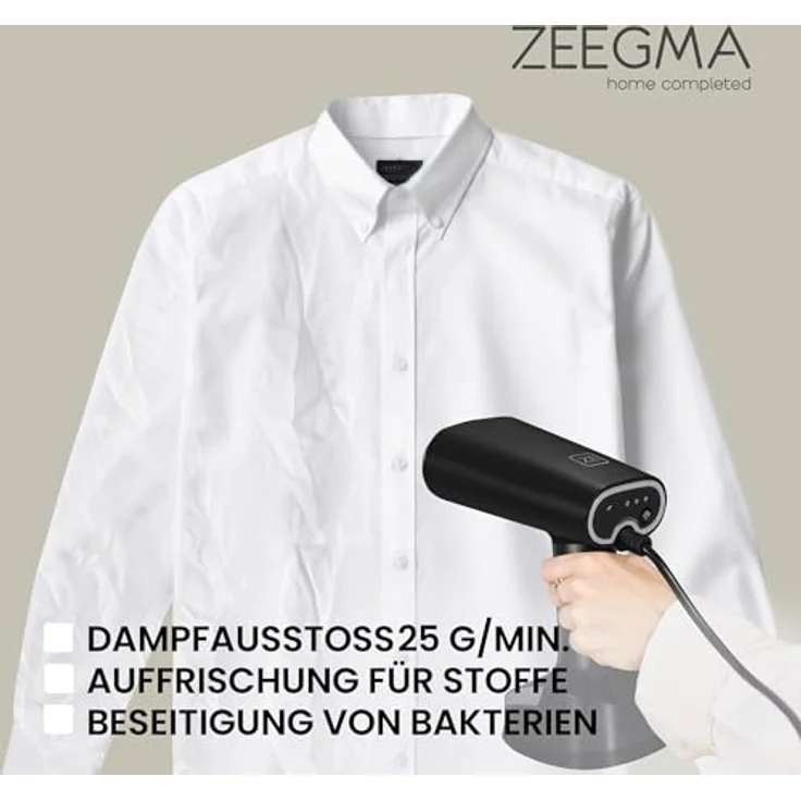 ZEEGMA FRISKEER 2-in-1 tragbarer Dampfglätter, Steamer, 1640 W, 380 ml, 25 g/Min, schnelles Aufheizen, stoffsicher, inklusive Zubehör – Bild 4