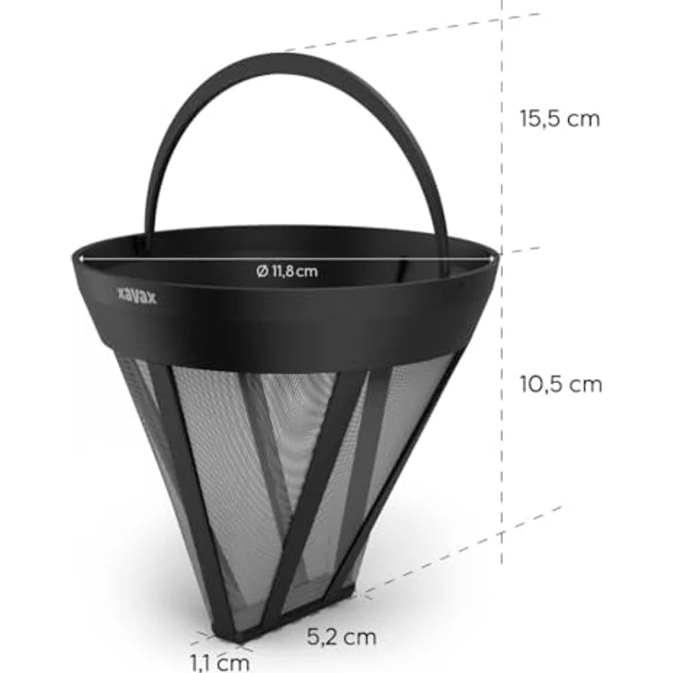 Xavax Permanent-Kaffeefilter Größe 4 (Dauerfilter Kaffee Größe 4 für Kaffeemaschine, Mehrweg-Kaffeefilter wiederverwendbar, 120 Mesh, ersetzt Filtertüten aus Papier, Henkel, spülmaschinenfest) schwarz – Bild 3