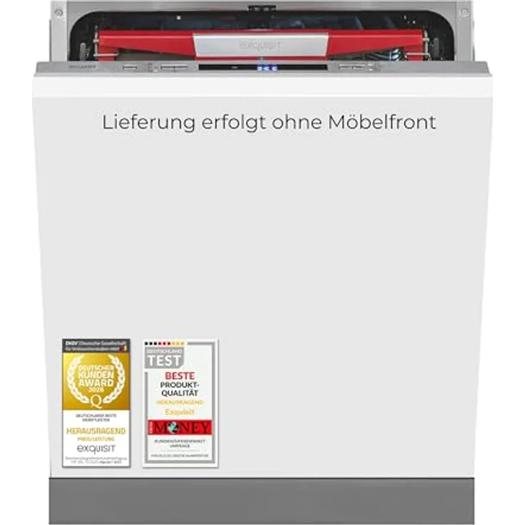 Exquisit EGSP9614-E-030A, vollintegrierbarer Geschirrspüler mit 14 Maßgedecken, 8 Programmen, Extra Hygiene, 42 dB, Energieklasse A, Inox