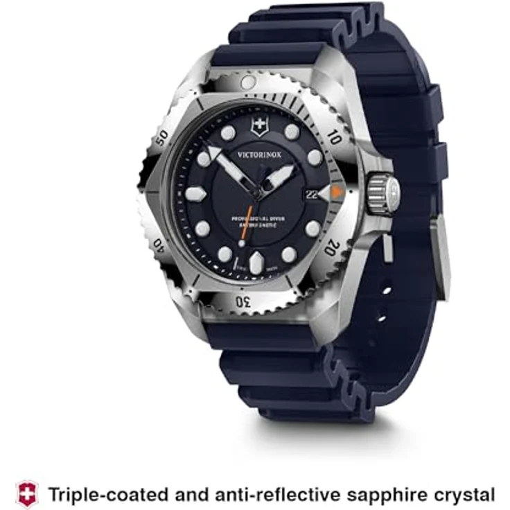 Victorinox Herren Armbanduhr Dive Pro Ø 43 mm, Swiss Made, Analog Quarz, Wasserdicht bis 300 m, Saphirglas, Kautschuk-Armband, Blau – Bild 4