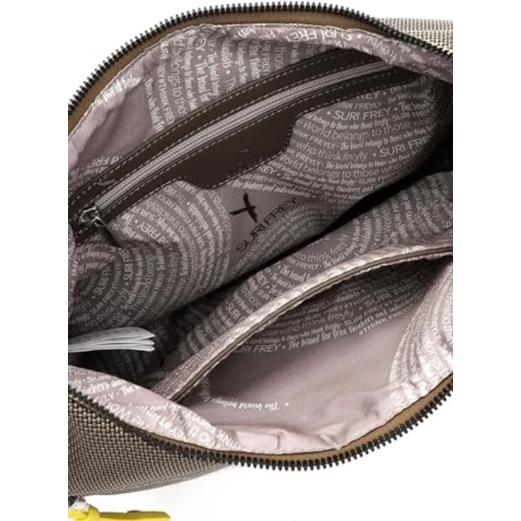Suri Frey SFY SURI Sports Marry, Handtasche aus Feinsynthetik in Nylon-Optik, beige mit Logo-Prägung und Reißverschluss – Bild 4