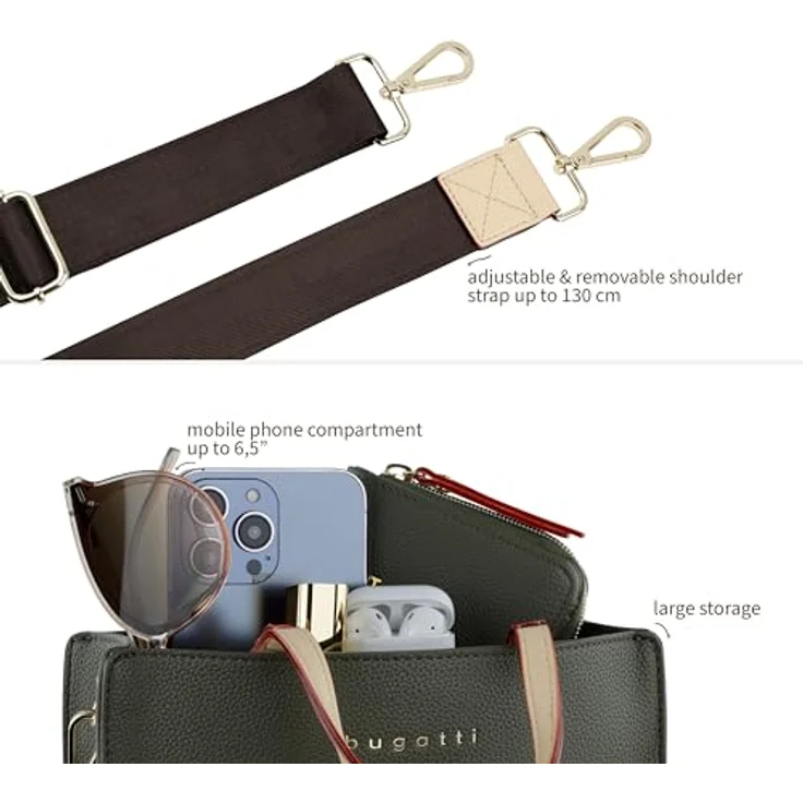 bugatti Ella Handtasche, Henkeltasche aus 100% Polyurethan, oliv, 22.5 cm x 7 cm x 19 cm – Bild 5