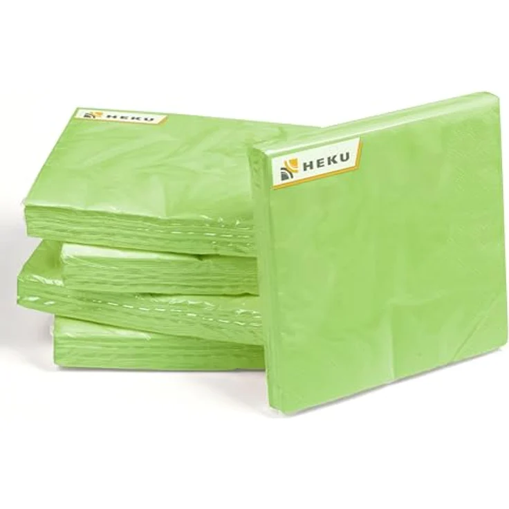 HEKU 100 einfarbige Servietten, 3-lagig, 33x33cm, hellgrün, praktisches 5er-Pack für Veranstaltungen & Gastronomie, hoch saugfähig – Bild 5